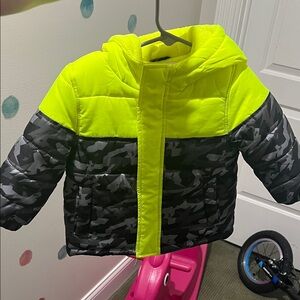 Jumping Beans Neon Yellow and Black Camo Puffer Jacket